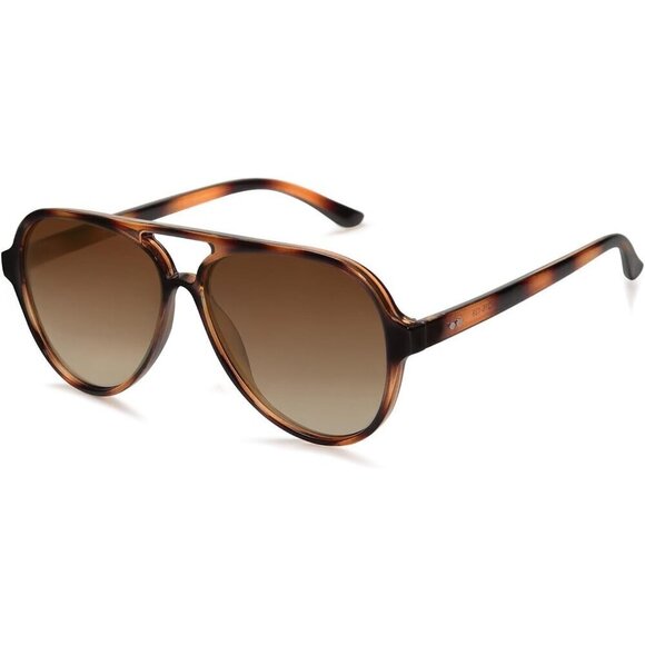 Sojos Polarized Aviator Women Brown Retro Double Bridge Sunglasses Eyewear - Picture 1 of 5